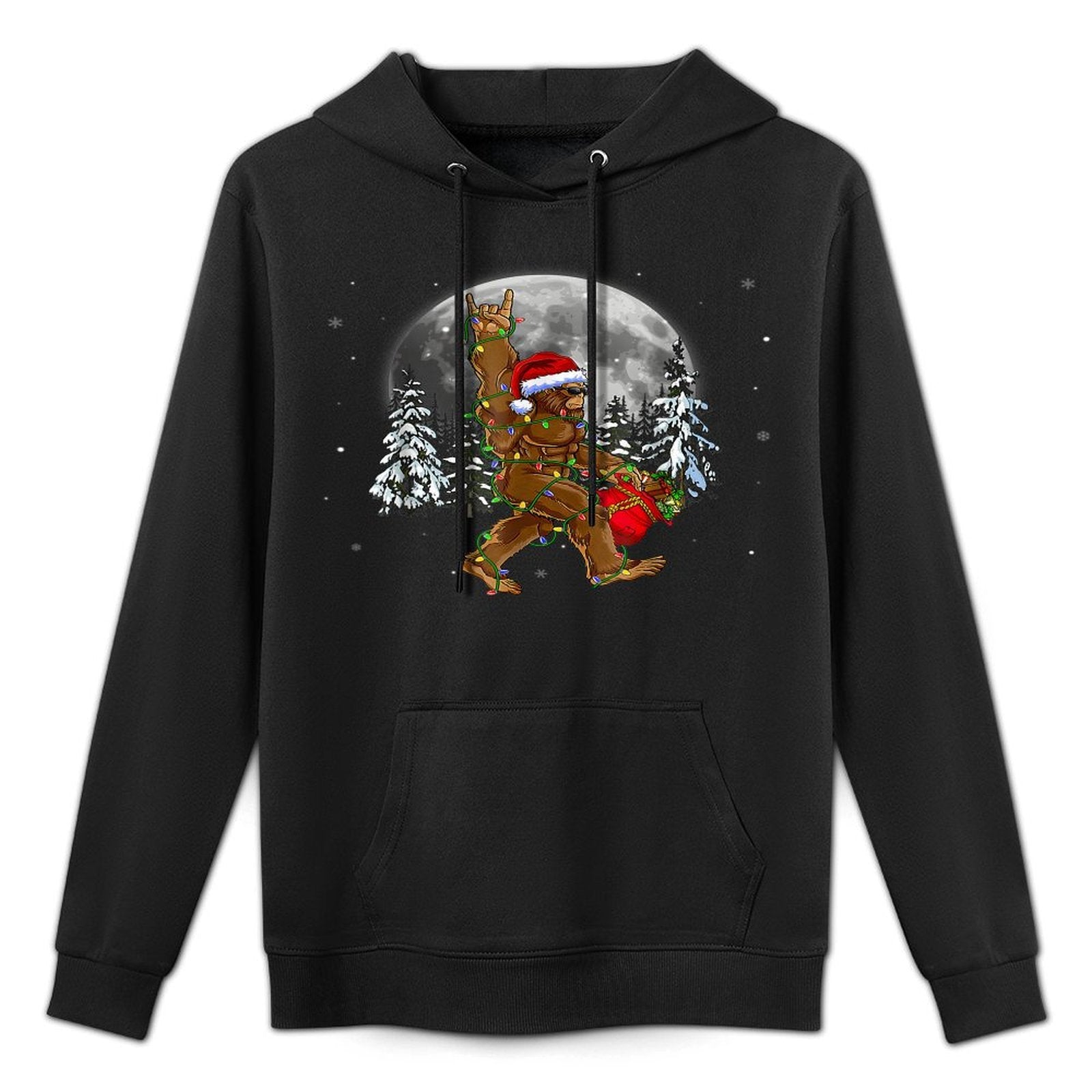 Bigfoot Santa Christmas Tree Lights Funny Xmas Sasquatch Medium-Weight Fabric Hoodie