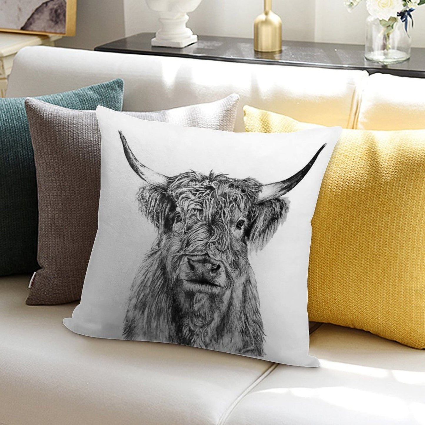 Scottish Highland Cow Soft Gift Ready Throw Pillow