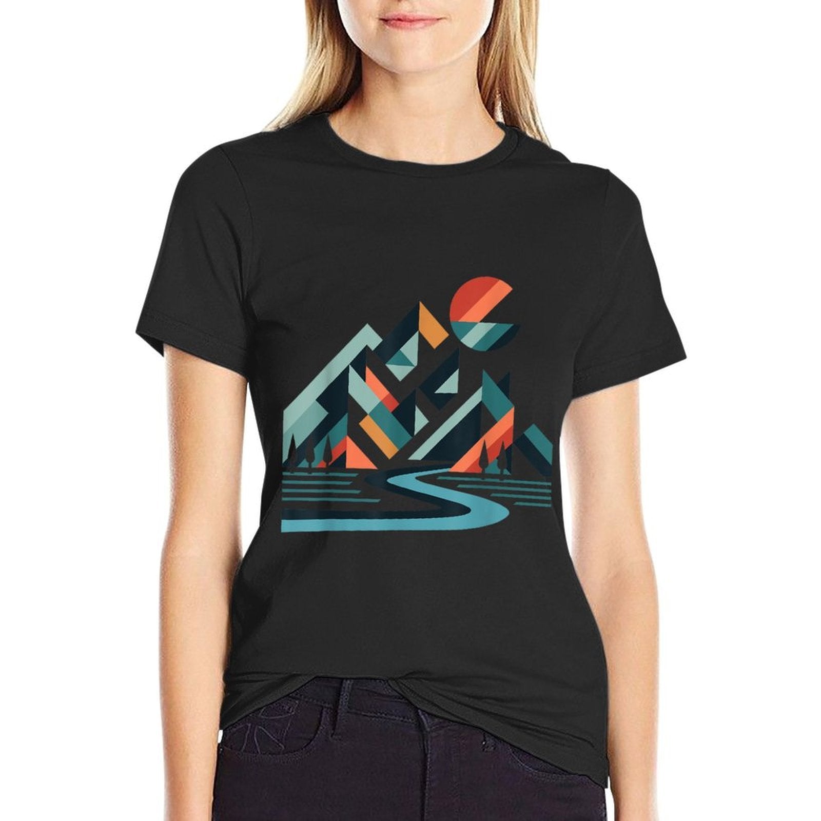 Abstract Modern Geometric Mountain Landscape Art  Slim-fit Cut T-Shirt