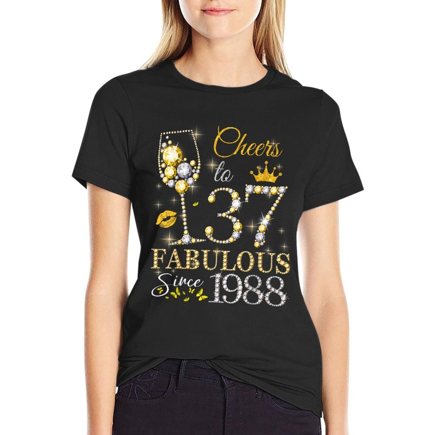 Womens Cheers to 37 Years Old EST 1988 37th Birthday Queen Affordable Price T-Shirt