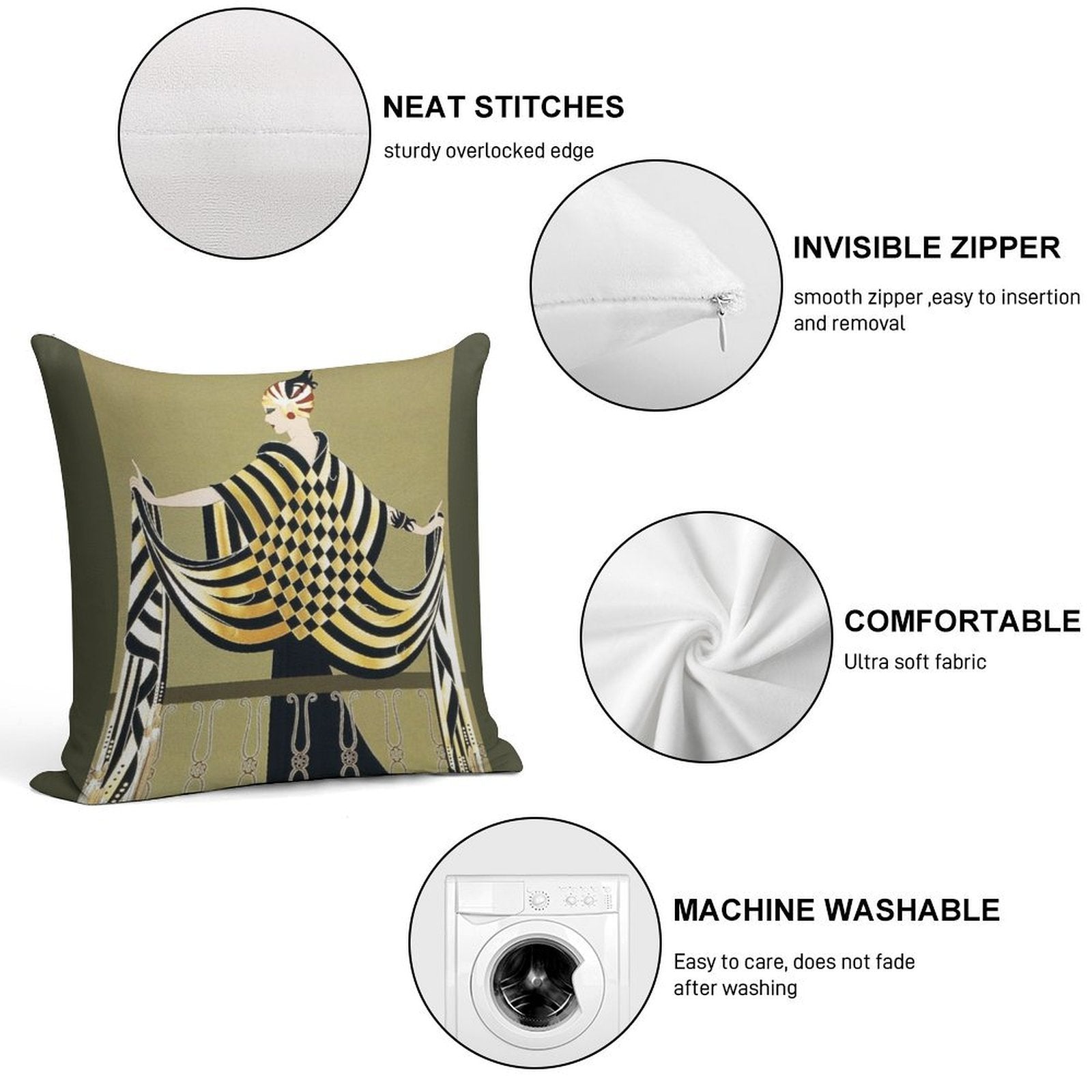 LADY OF THE CHESS Art Deco Beauty Fashion Soft Shrink-Resistant Throw Pillow