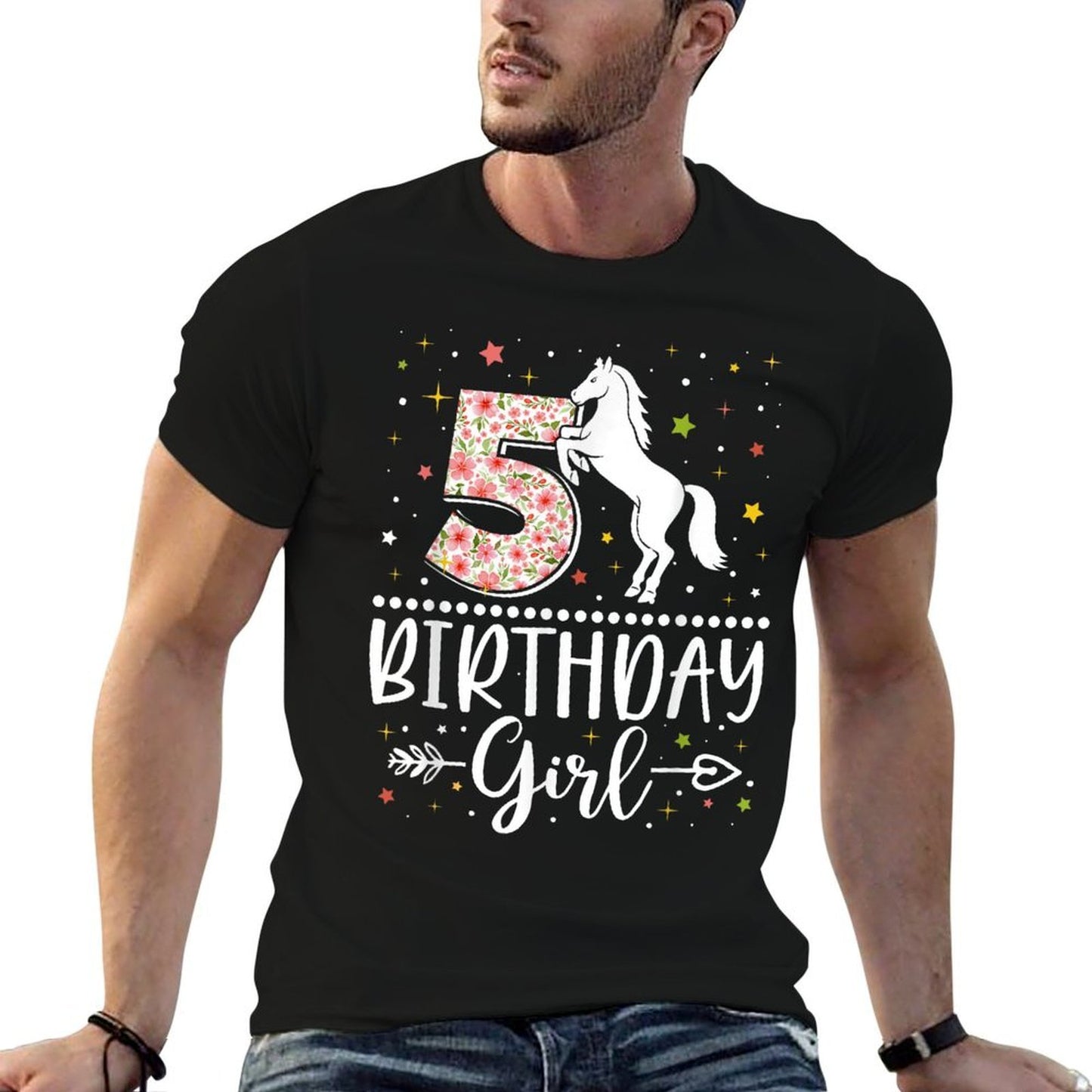 5 Year Old Horse Lover 5th Birthday Girl Horse Riding Bday  Wrinkle-resistant T-Shirt