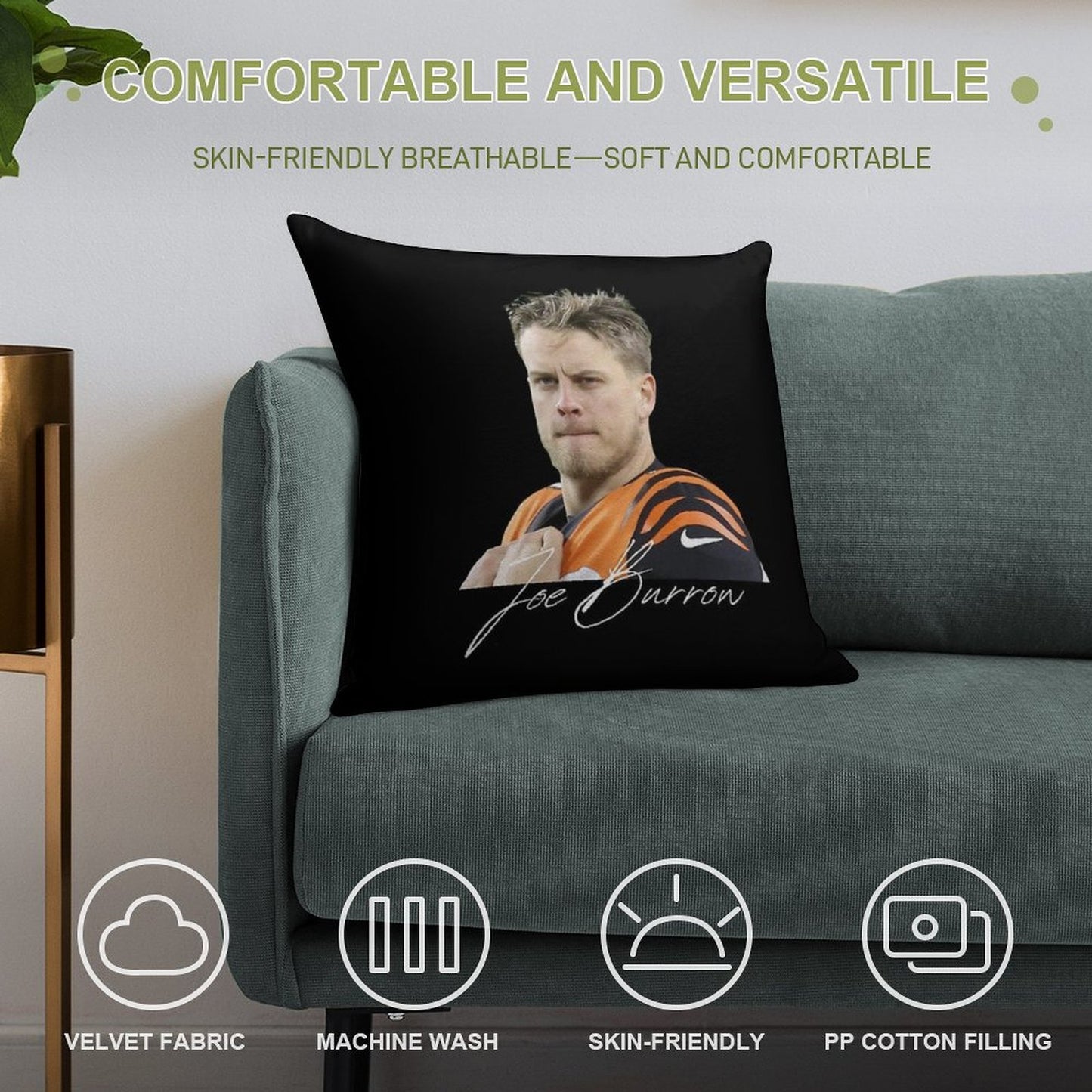 Joe Burrow Signed Design Soft Easy Maintenance Throw Pillow