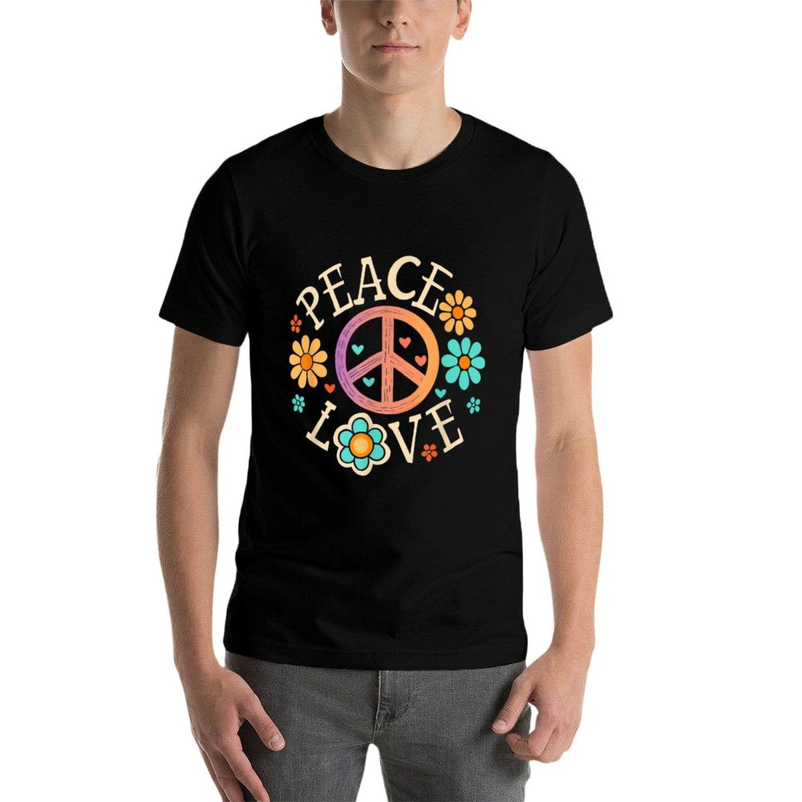 Retro 60s 70s Groovy Hippie Flowers Peace Sign Peace Love  Moisture-wicking T-Shirt