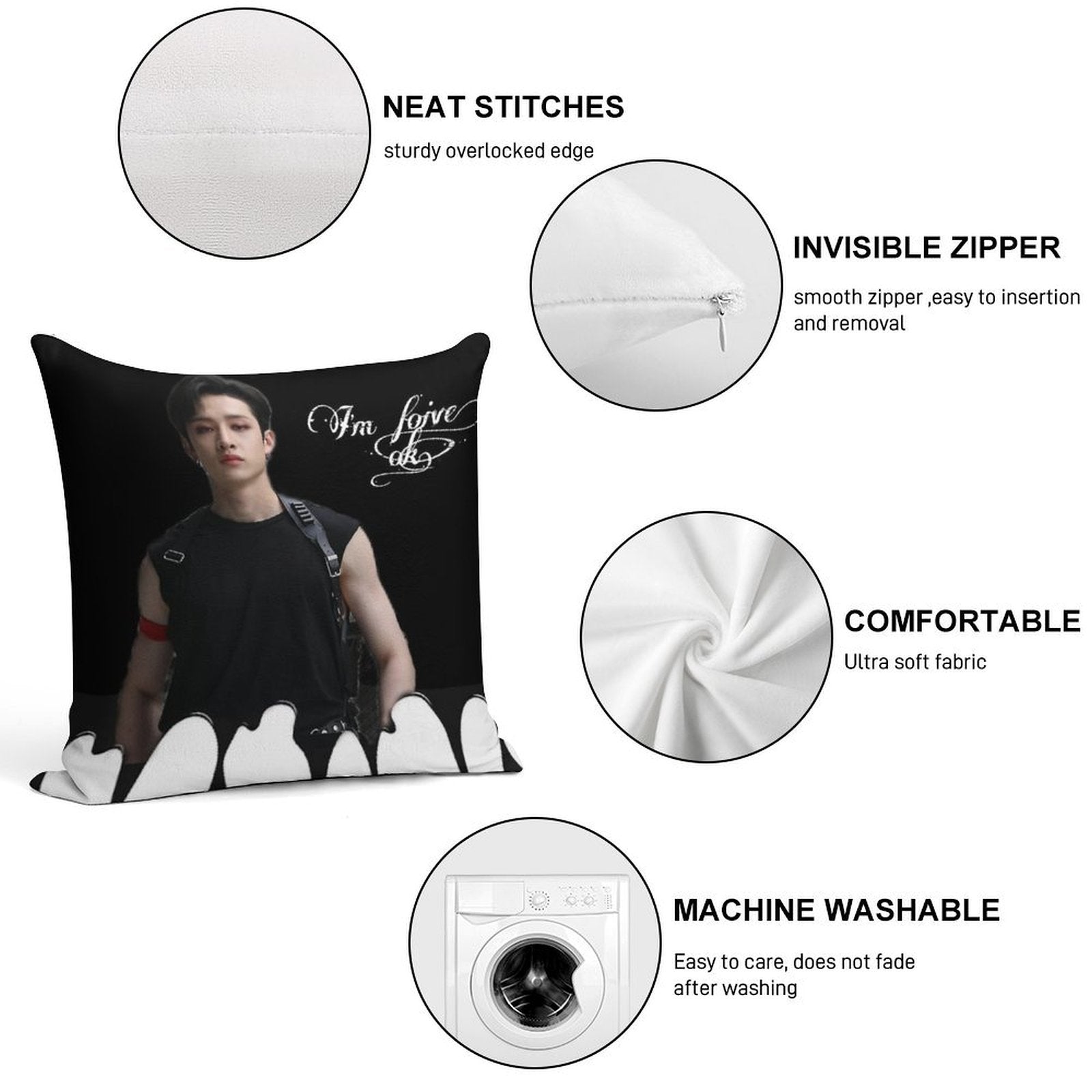 Bangchan  I'm Foive Soft Durable Construction Throw Pillow