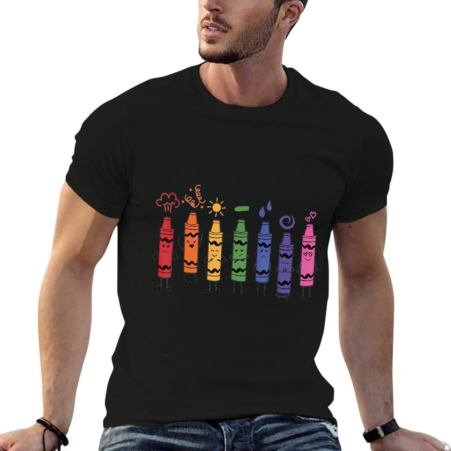 Womens Fashionable Crayon Mood Color Crayons Teacher Life Trendy Pattern T-Shirt