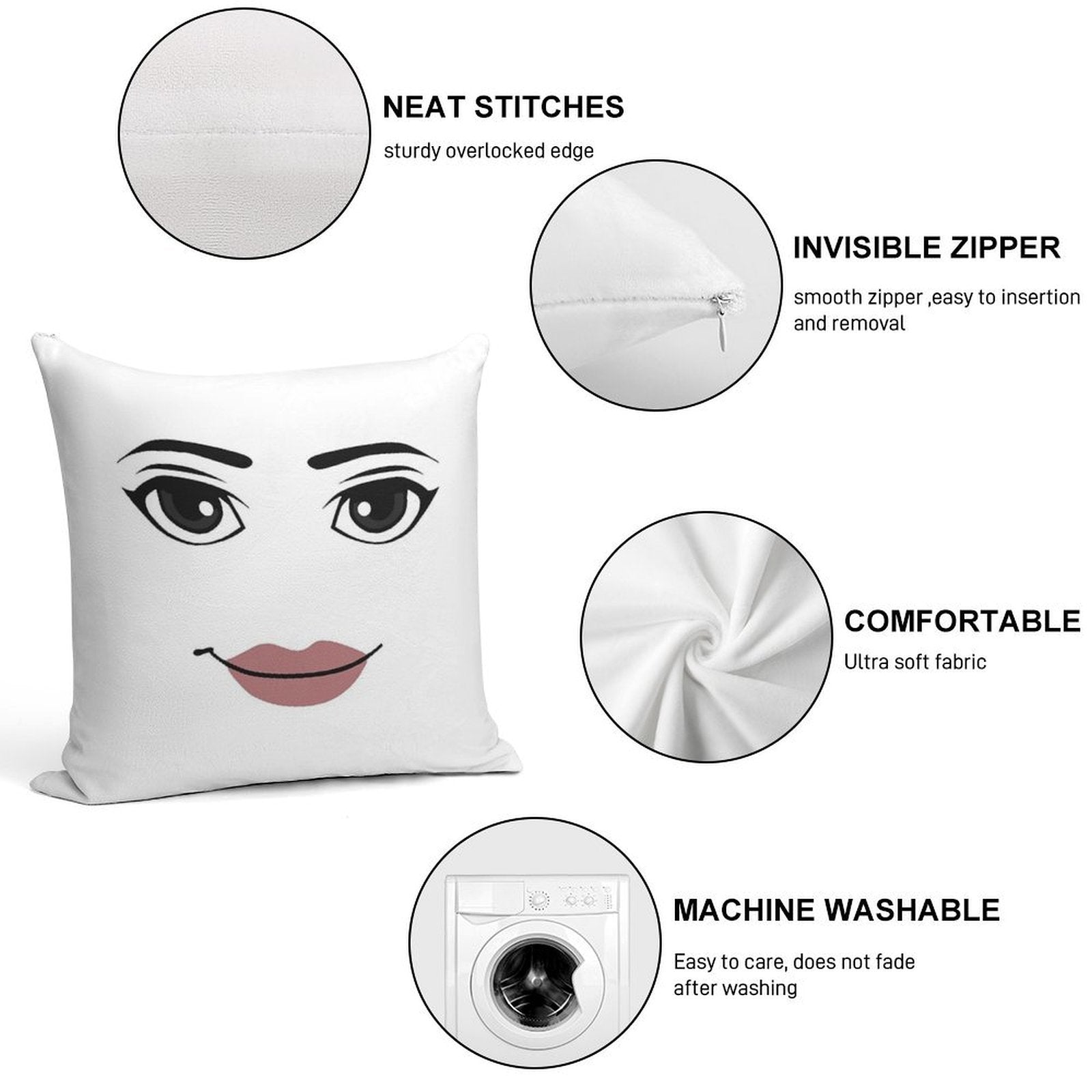 The Woman Face Soft Short Plush Fabric Throw Pillow