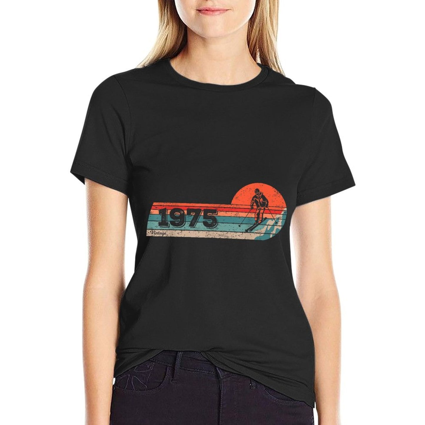 Skiers Skier Vintage Born 1975 Birthday Skiing Ski Summer-ready Fabric T-Shirt