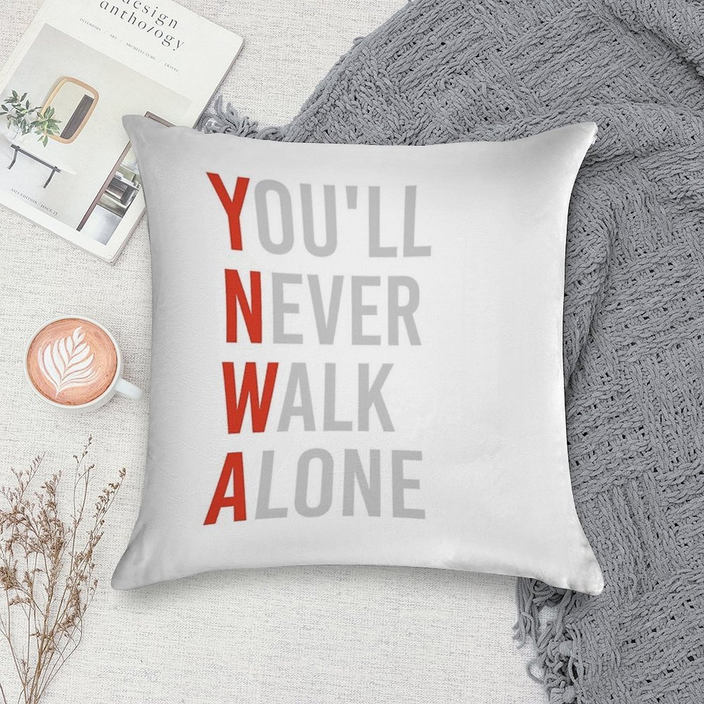 YNWA - You Will Never Walk Alone - Liverpool FC Quote Soft Shrink-Resistant Throw Pillow