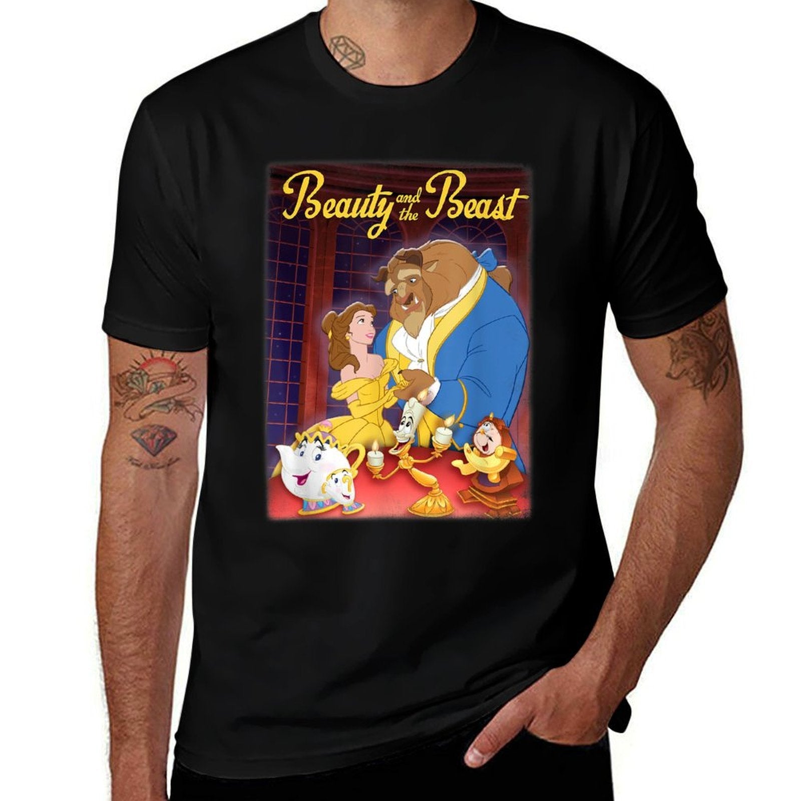 Disney Beauty And The Beast Distressed Movie Poster  Lightweight T-Shirt
