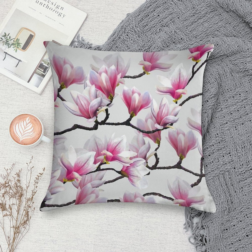 Pink Springtime Magnolia Blossom Soft Luxury Feel Throw Pillow