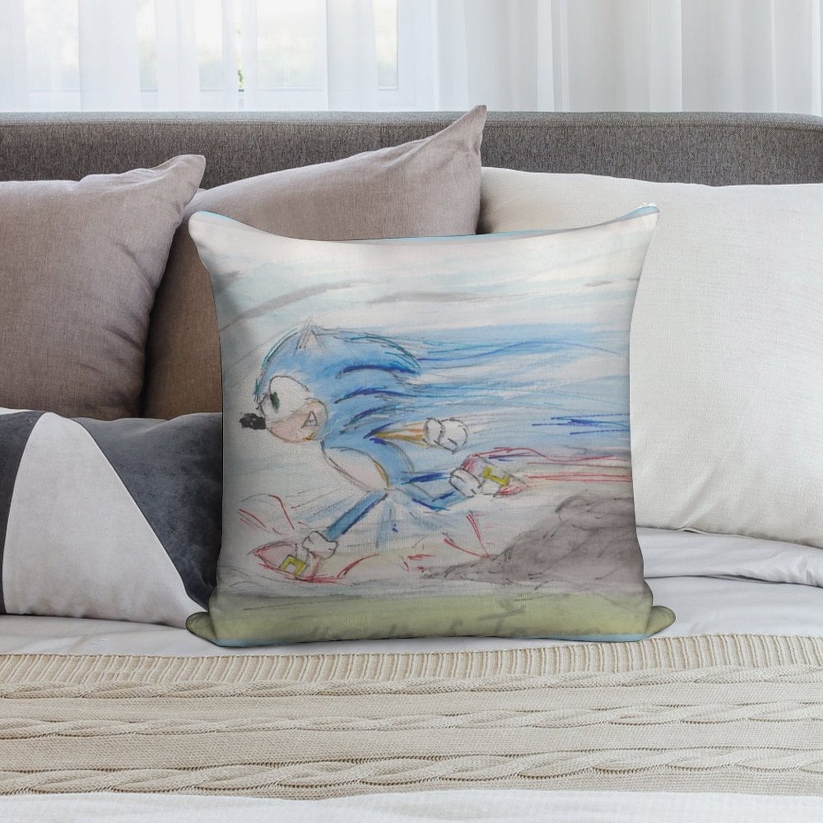 Sonic on The Run Soft Multiple Sizes Throw Pillow