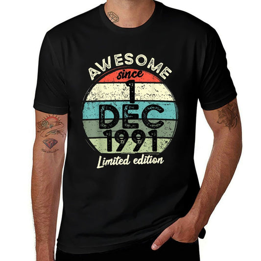 30 Year Old Birthday 1 December 1991 30th Birthday  Rolled Sleeves T-Shirt