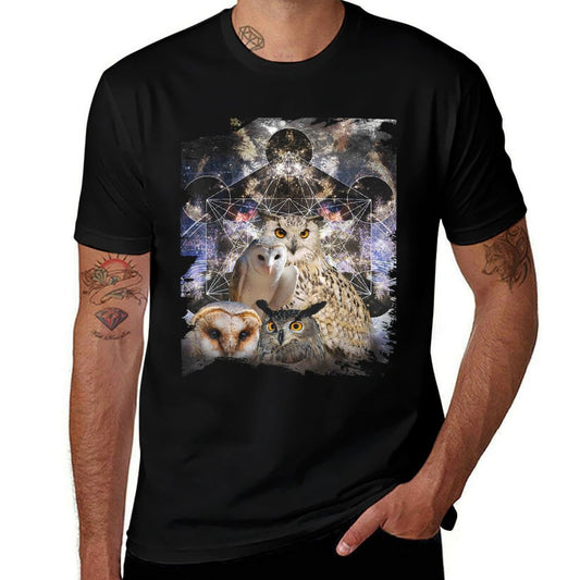 Trippy Owl Psychedelic Chakra Owls Life Flower Mandala Rave  Rolled Sleeves T-Shirt