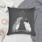 Rat Kisses (White Outline) Soft Washable Throw Pillow