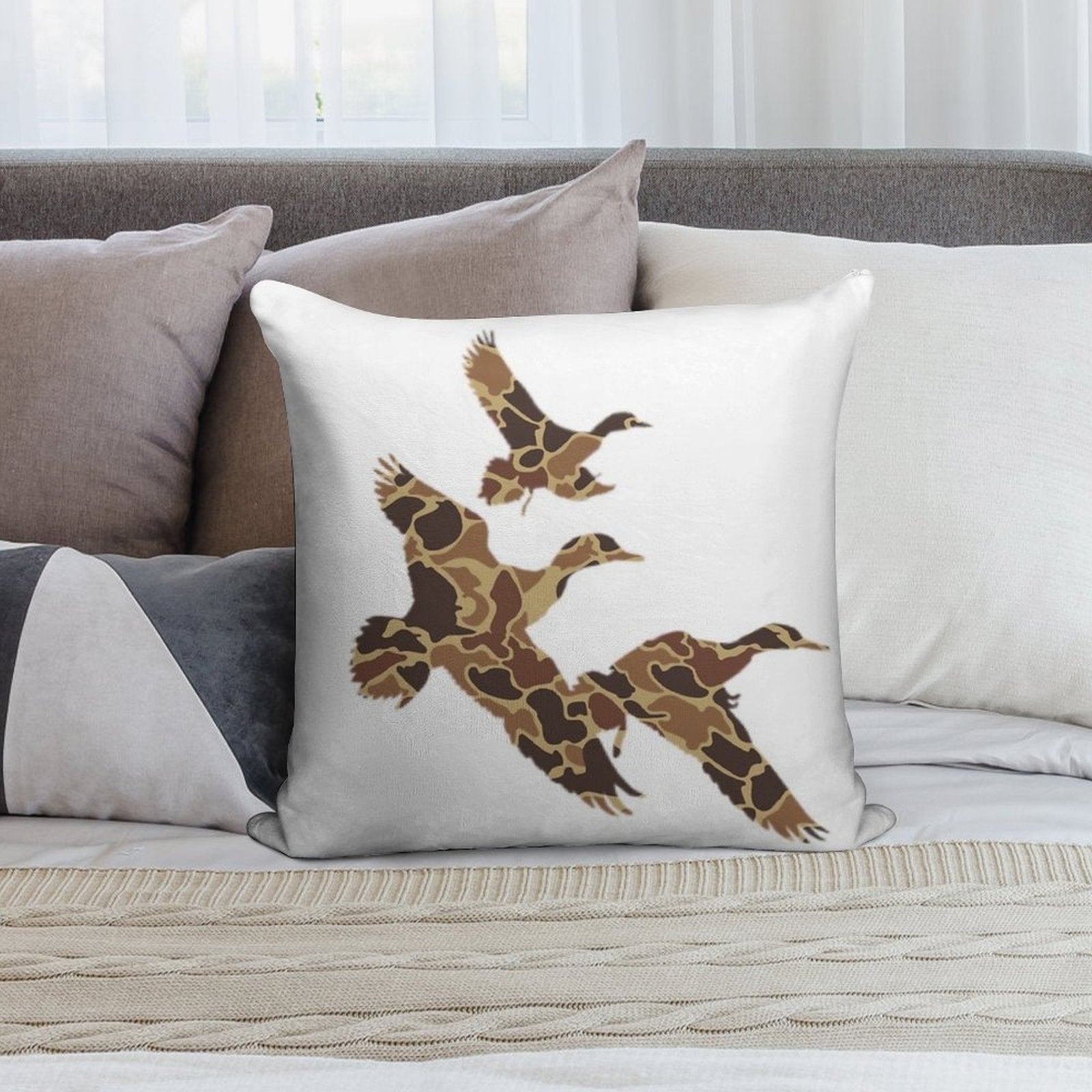 Camo Ducks Flying Soft Skin-Friendly Throw Pillow