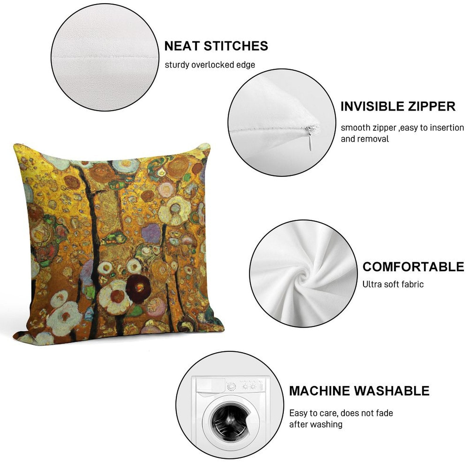 Flowers Gustav Klimt Soft Durable Construction Throw Pillow