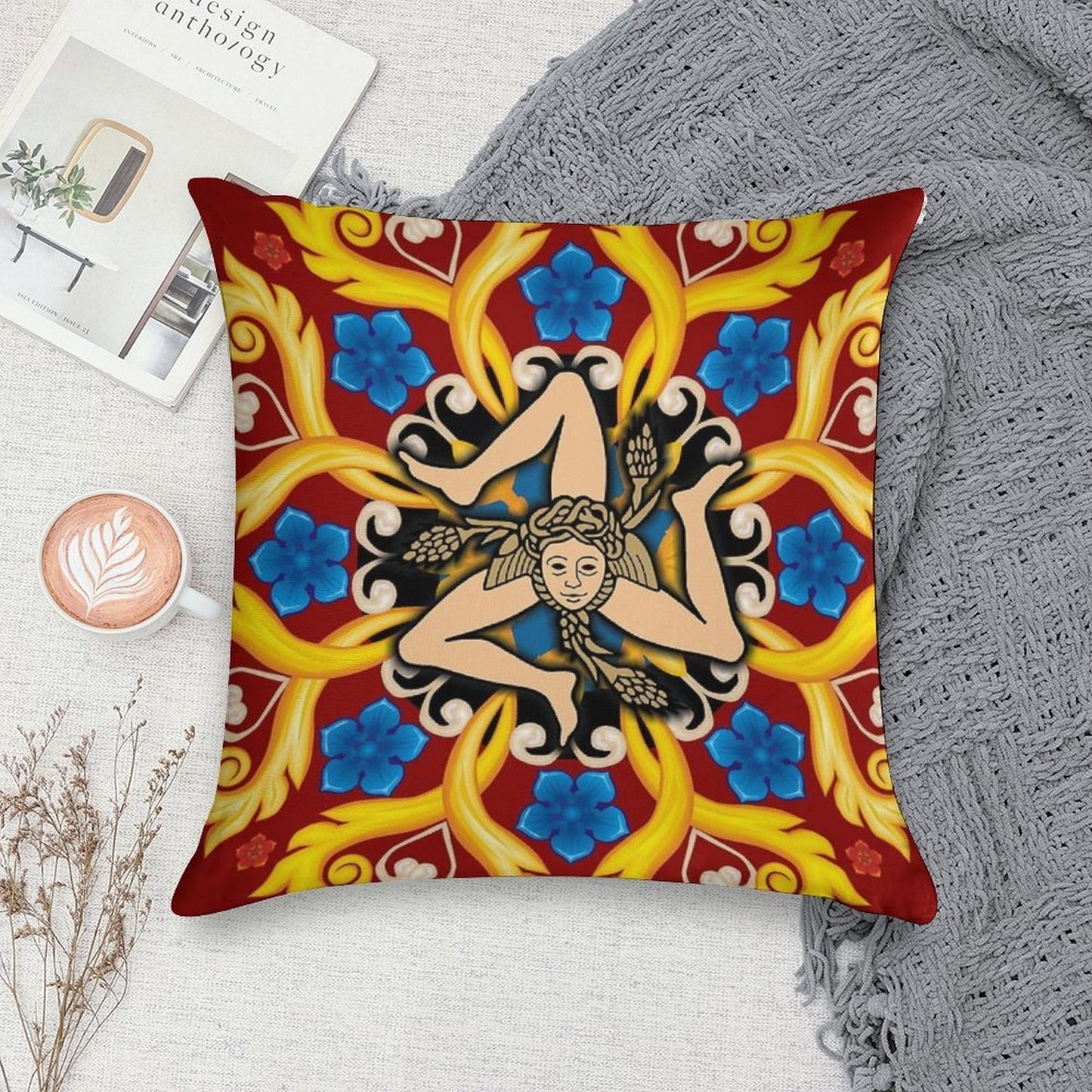 Sicilia Triscele Trinacria Maioliche Soft Fade-Resistant Throw Pillow