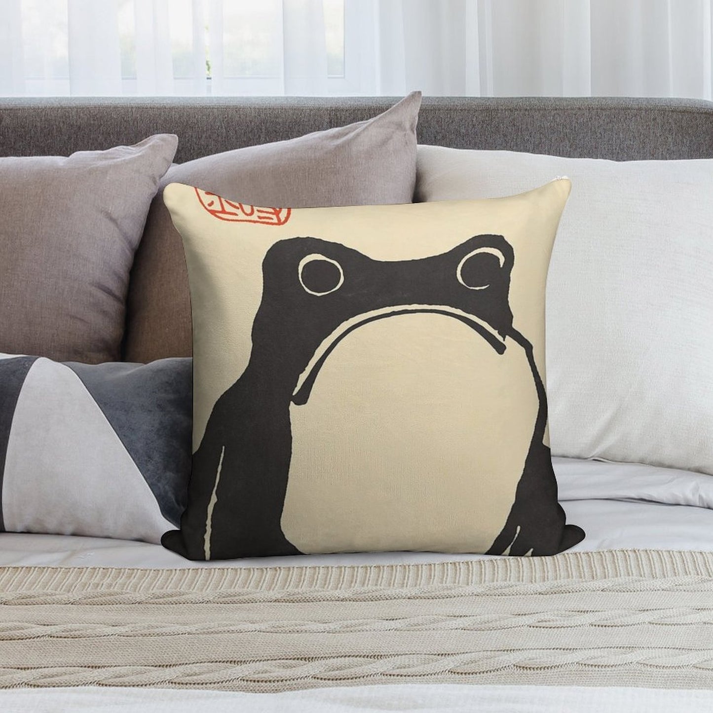 VIntage Matsumoto Hoji Japanese Soft Short Plush Fabric Throw Pillow