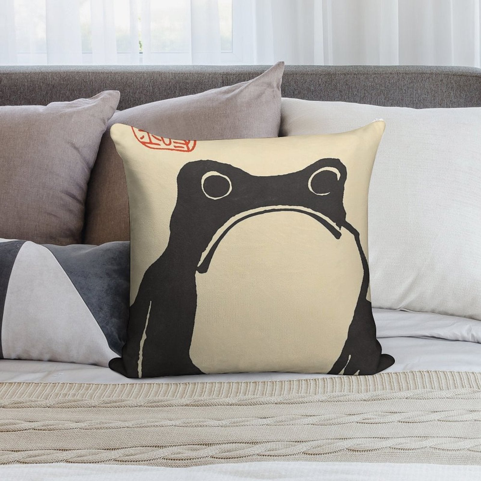 VIntage Matsumoto Hoji Japanese Soft Short Plush Fabric Throw Pillow