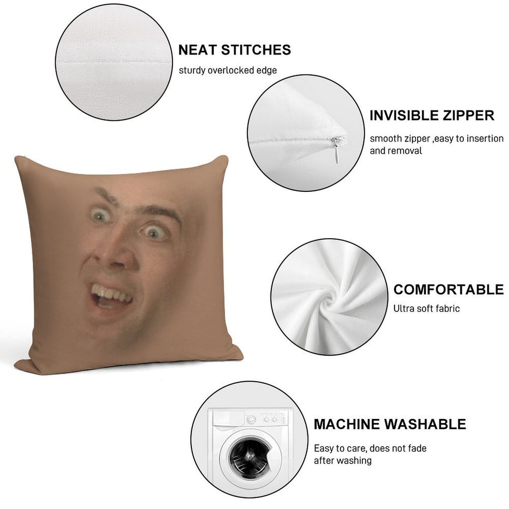 Nicholas Cage Face Pattern Soft Reinforced Edging Throw Pillow