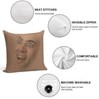 Nicholas Cage Face Pattern Soft Reinforced Edging Throw Pillow