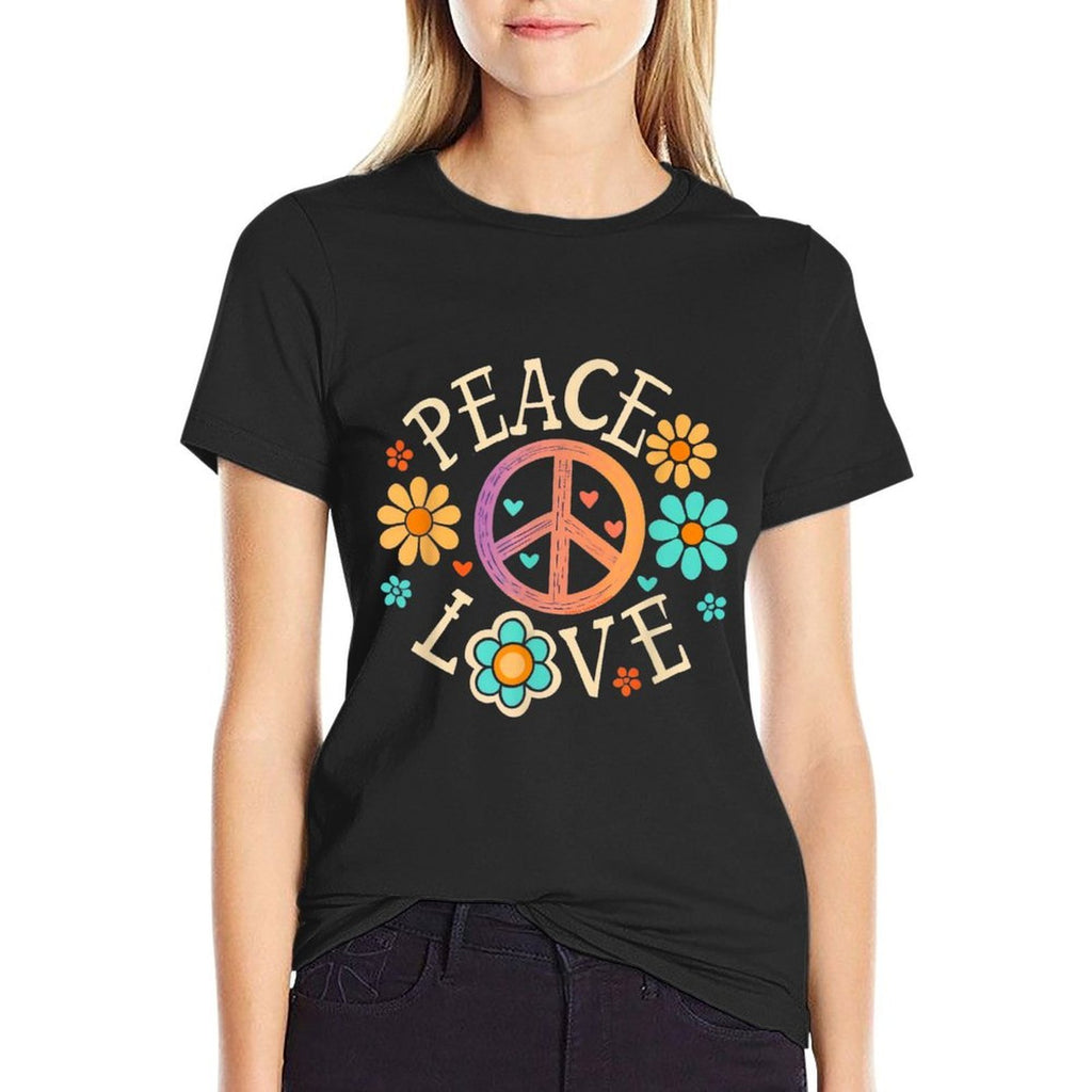Retro 60s 70s Groovy Hippie Flowers Peace Sign Peace Love  Moisture-wicking T-Shirt