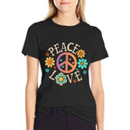 Retro 60s 70s Groovy Hippie Flowers Peace Sign Peace Love  Moisture-wicking T-Shirt