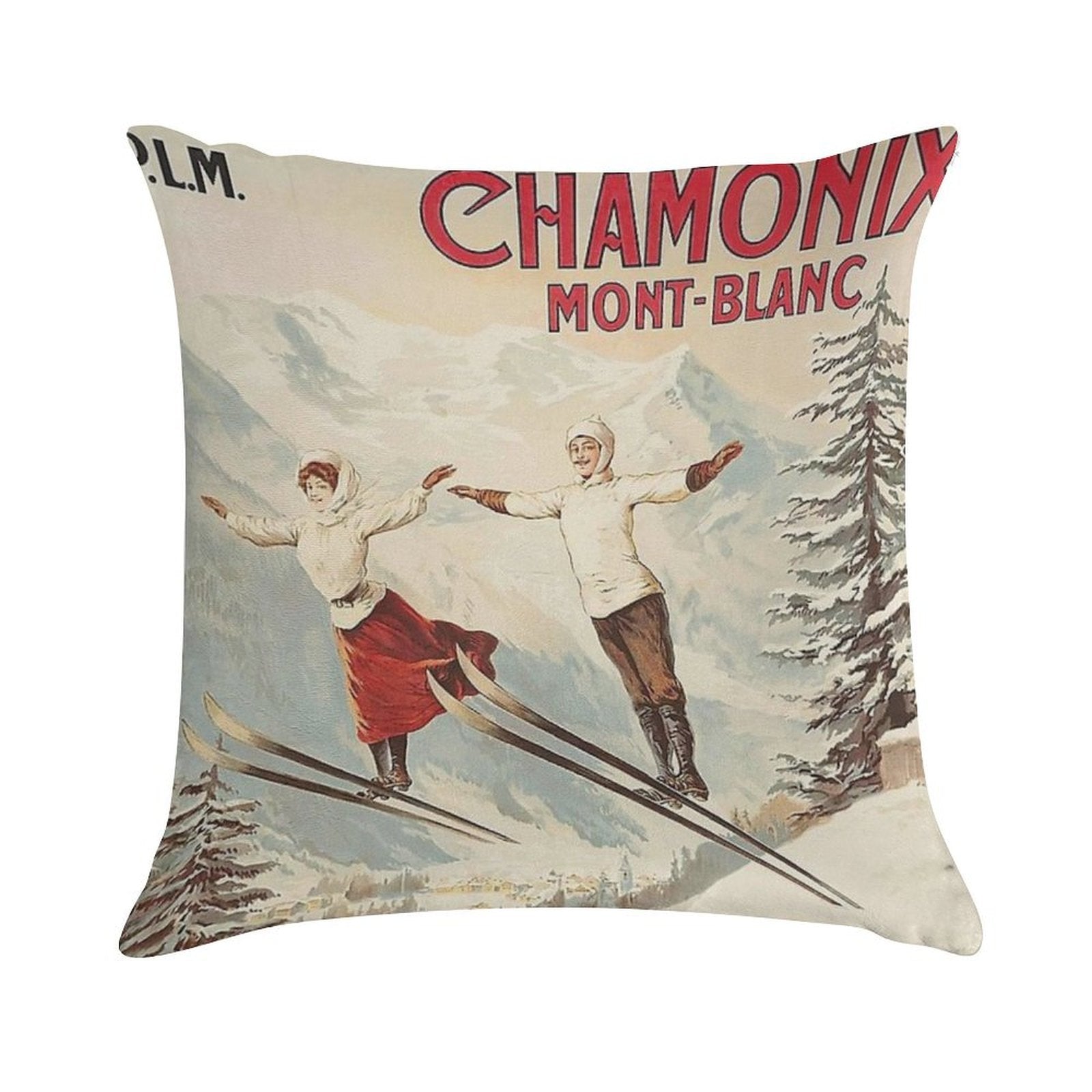 Chamonix Vintage Ski Soft Multiple Sizes Throw Pillow