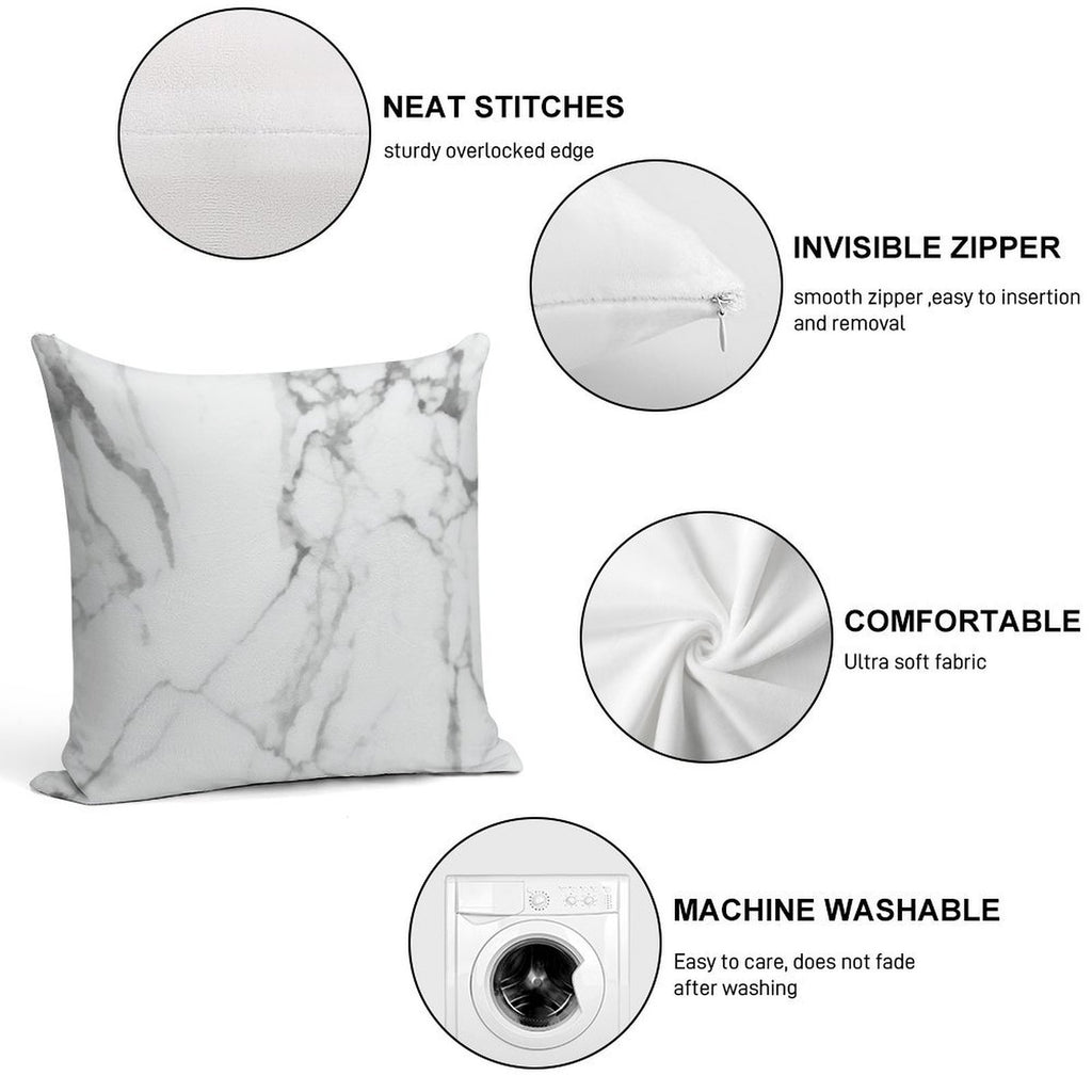 White Marble with Grey Veins Soft Fade-Resistant Throw Pillow