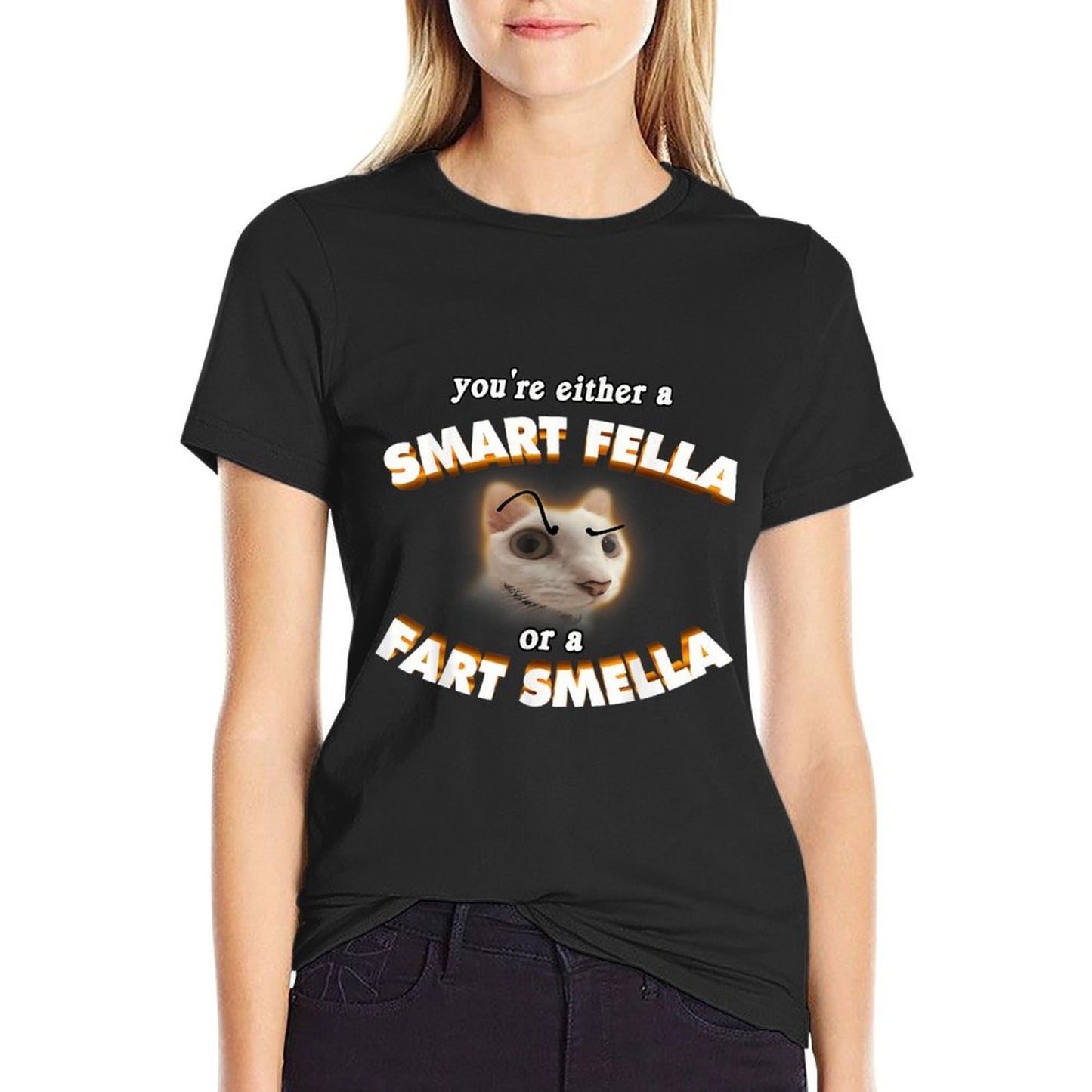Youre A Smart Fella Or A Fart Smella Meme Cat Brainrot Men Women  Heathered Texture T-Shirt