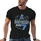 7th Birthday Boy Dirt Bike Motocross 7 Years Old Bday  Heathered Texture T-Shirt