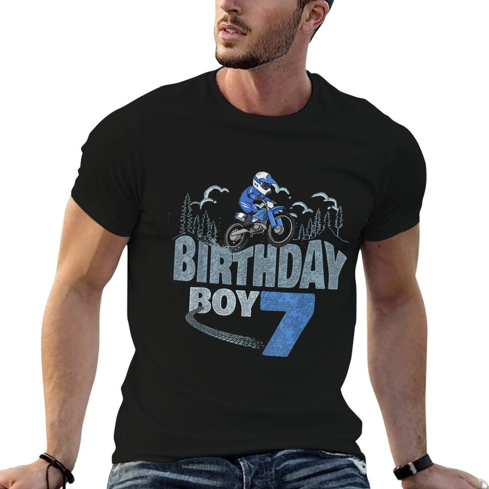 7th Birthday Boy Dirt Bike Motocross 7 Years Old Bday  Heathered Texture T-Shirt