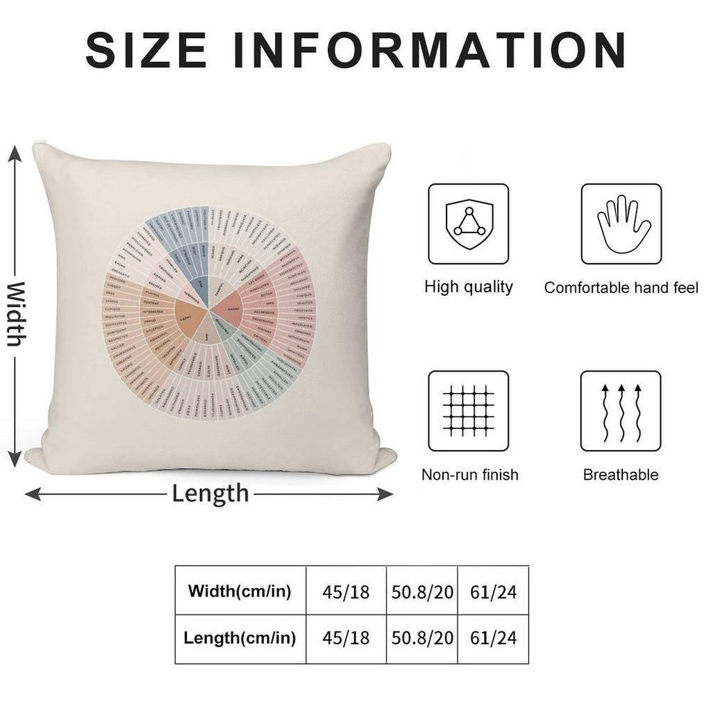 Wheel of Emotions + Feelings  Earthy + Monochrome on Sand  American English  Original Soft Short Plush Fabric Throw Pillow