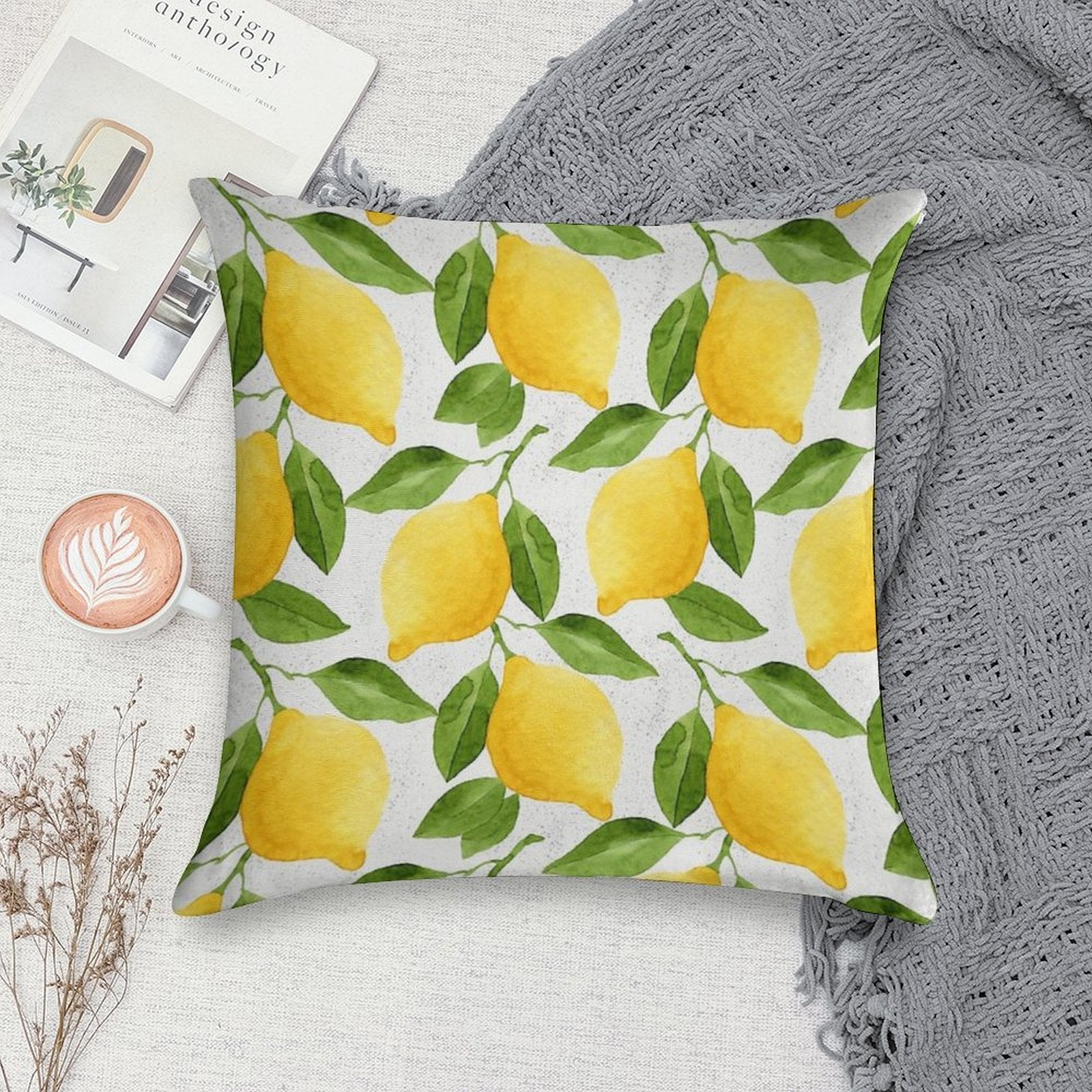 Watercolor Lemon Pattern Soft Decorative Cover Throw Pillow