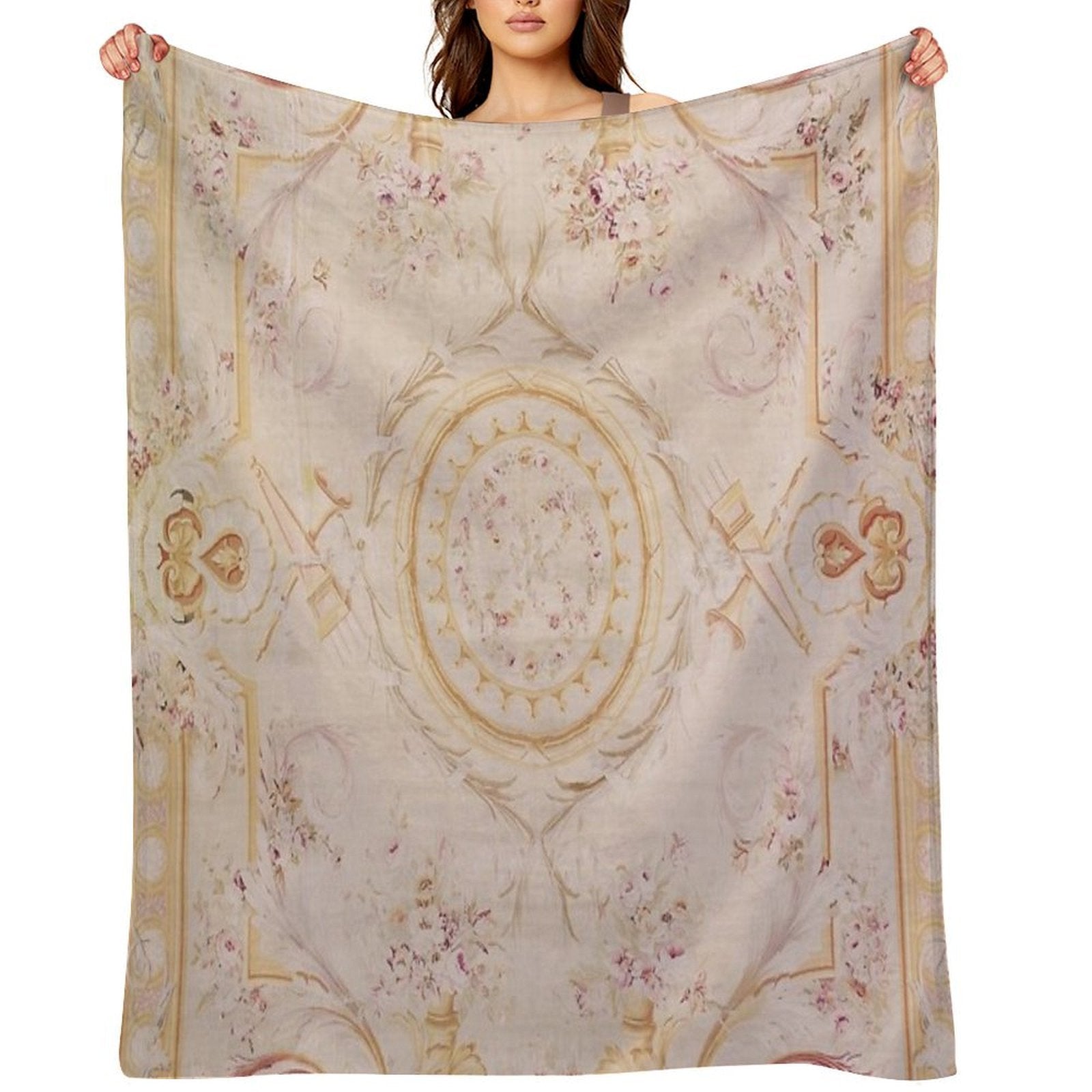 Antique French Aubusson Rug Print Gift-ready Throw Blanket