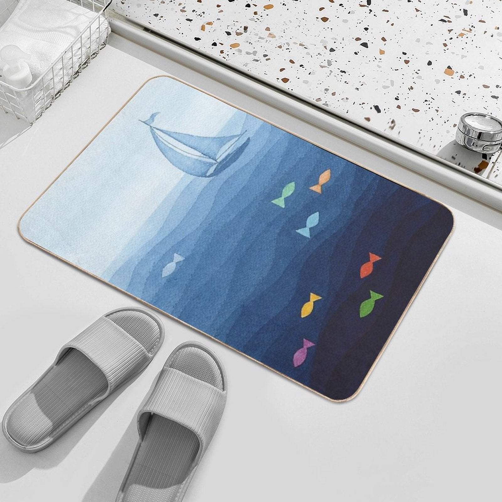 Coloured Fishes in The Sea Say Hooray  Absorbent Bath Mat