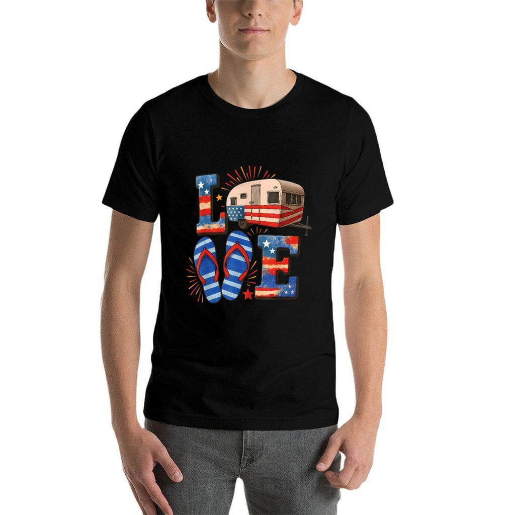 4th July Funny Camper Van USA Patriotic Camping Lovers  Oversized Silhouette T-Shirt