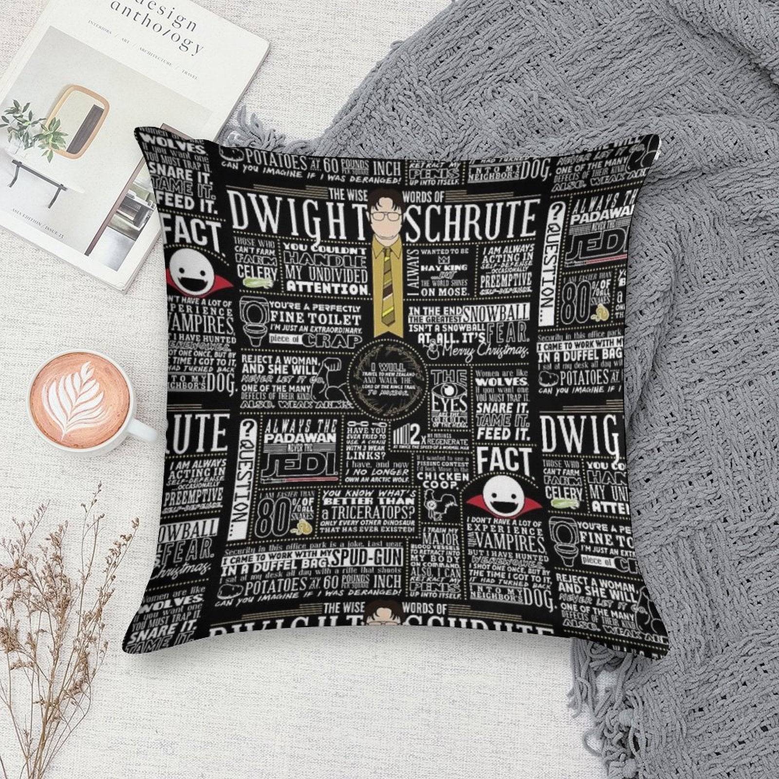 The Wise Words of Dwight Schrute (Dark Tee) Soft Durable Construction Throw Pillow