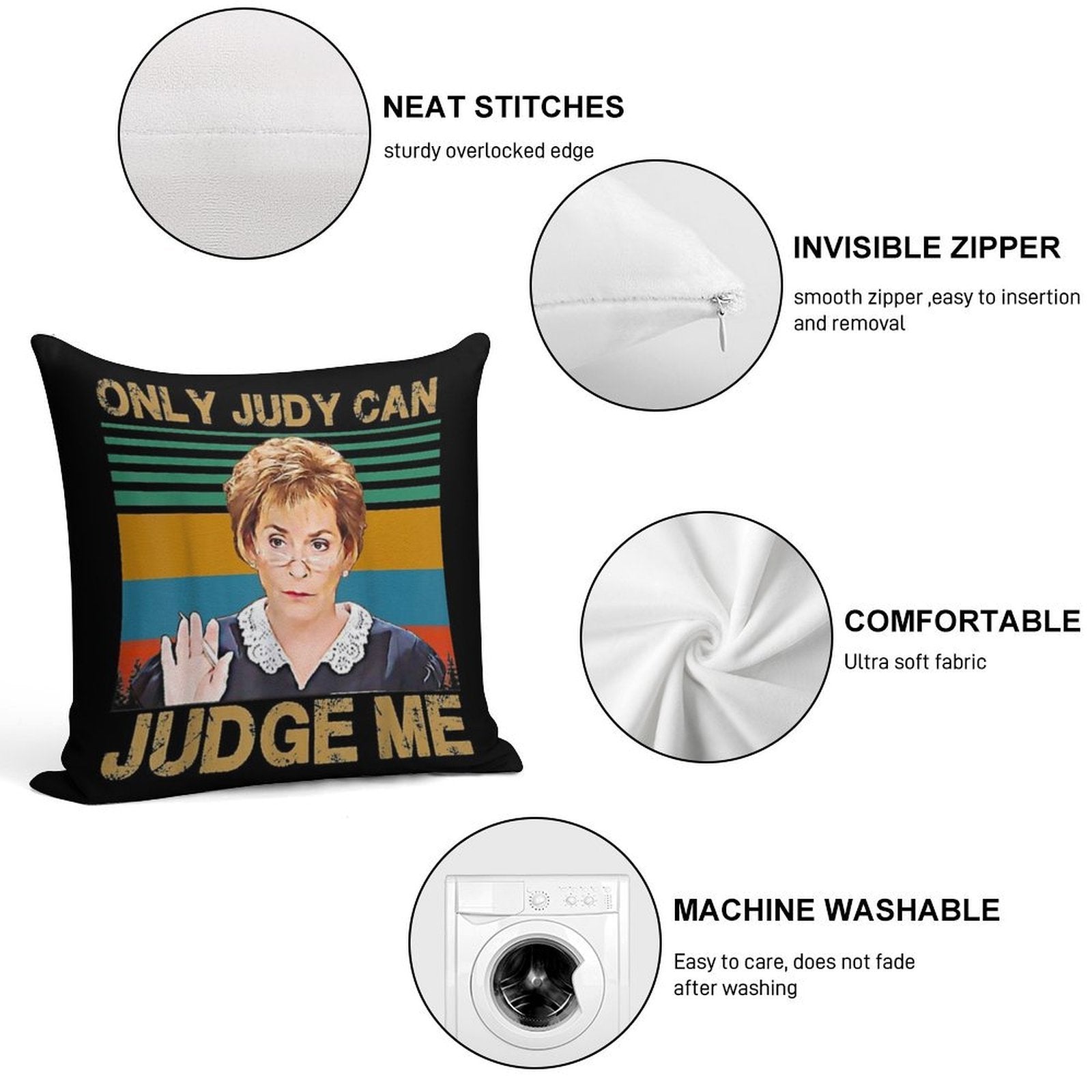 Funny Only Judy Can Judge Me Retro Vintage Soft Warmth Comfort Throw Pillow