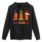 Funny HalloThankMas Football Halloween Thanksgiving Xmas Colorfast Hoodie