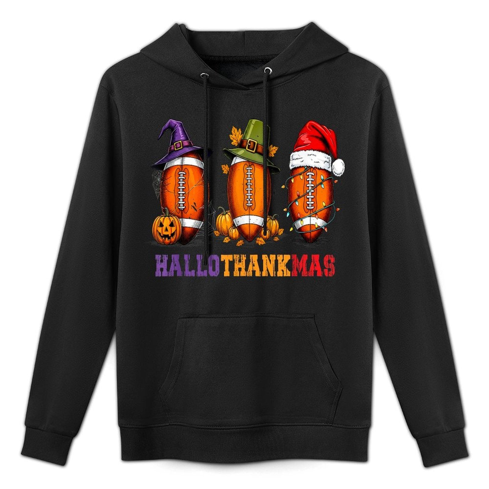Funny HalloThankMas Football Halloween Thanksgiving Xmas Colorfast Hoodie