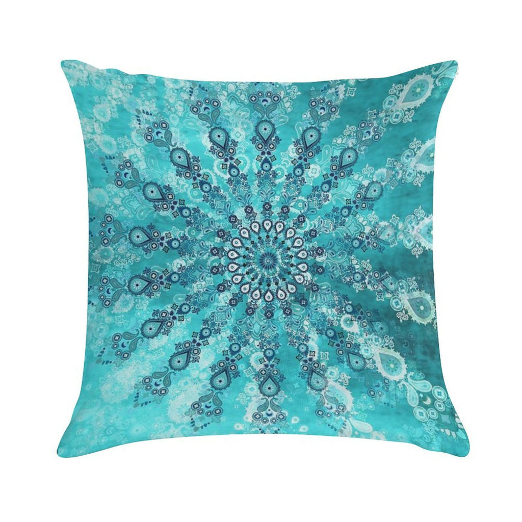 Turquoise Mandala Soft Hidden Zipper Throw Pillow