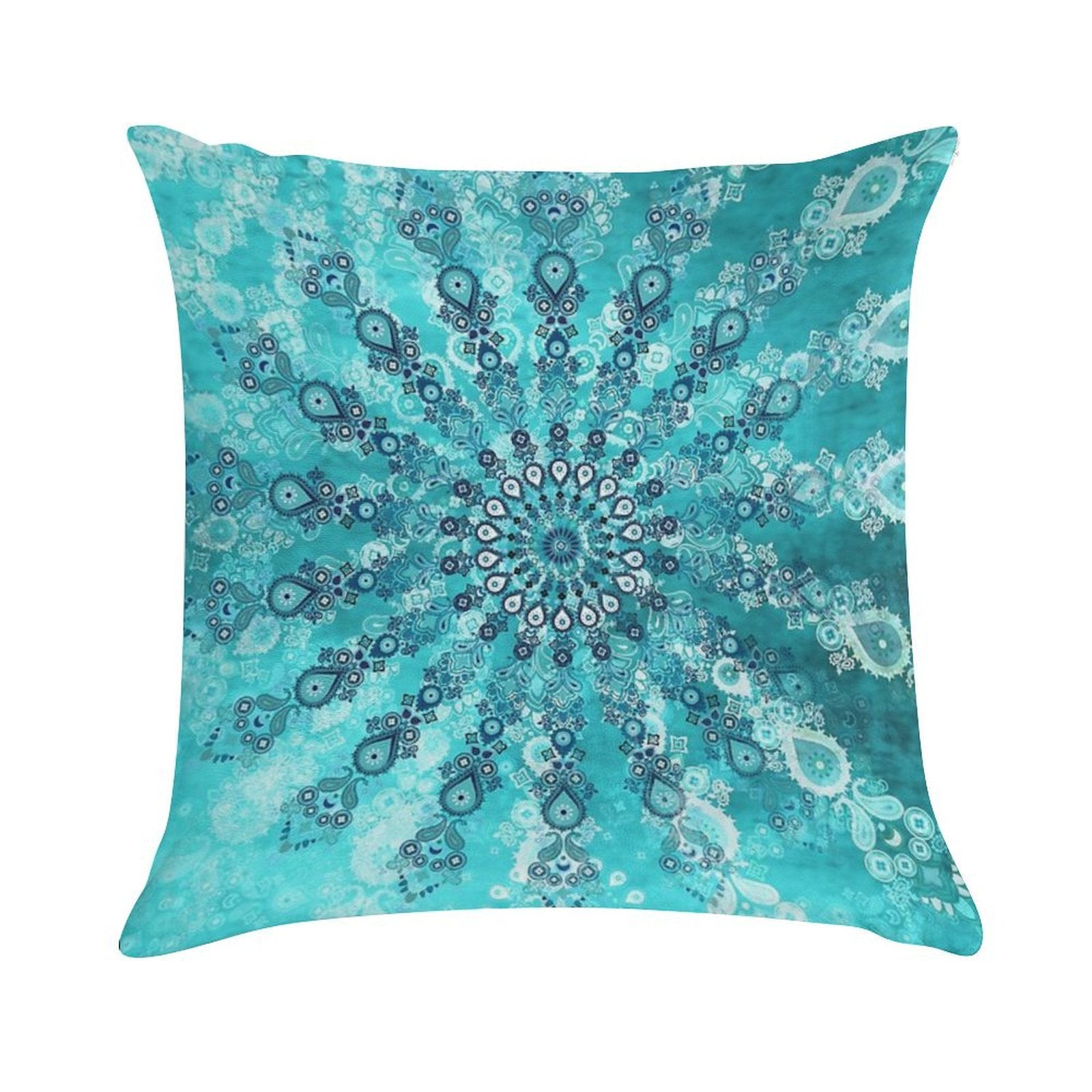 Turquoise Mandala Soft Hidden Zipper Throw Pillow
