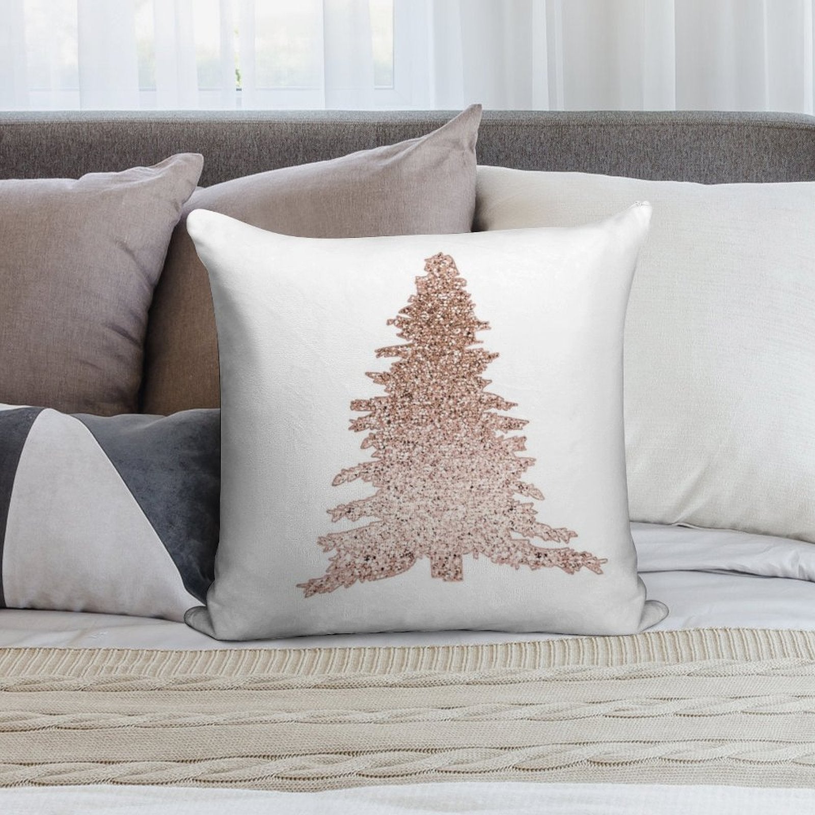 Sparkling Rose Gold Christmas Tree Soft Ultra-Soft Texture Throw Pillow