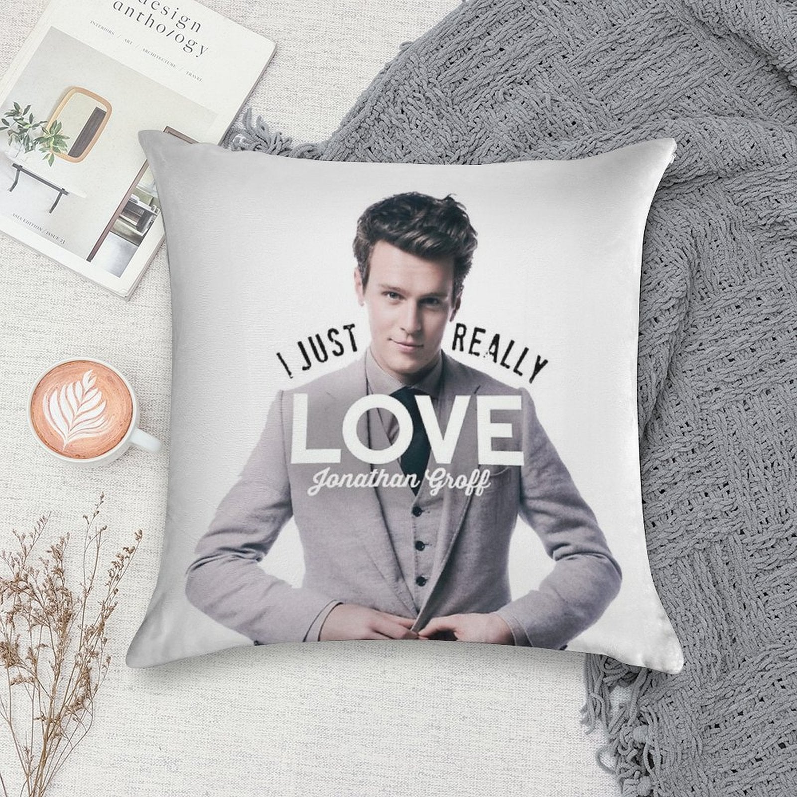 I Just Really Love Jonathan Groff Soft Reinforced Edging Throw Pillow