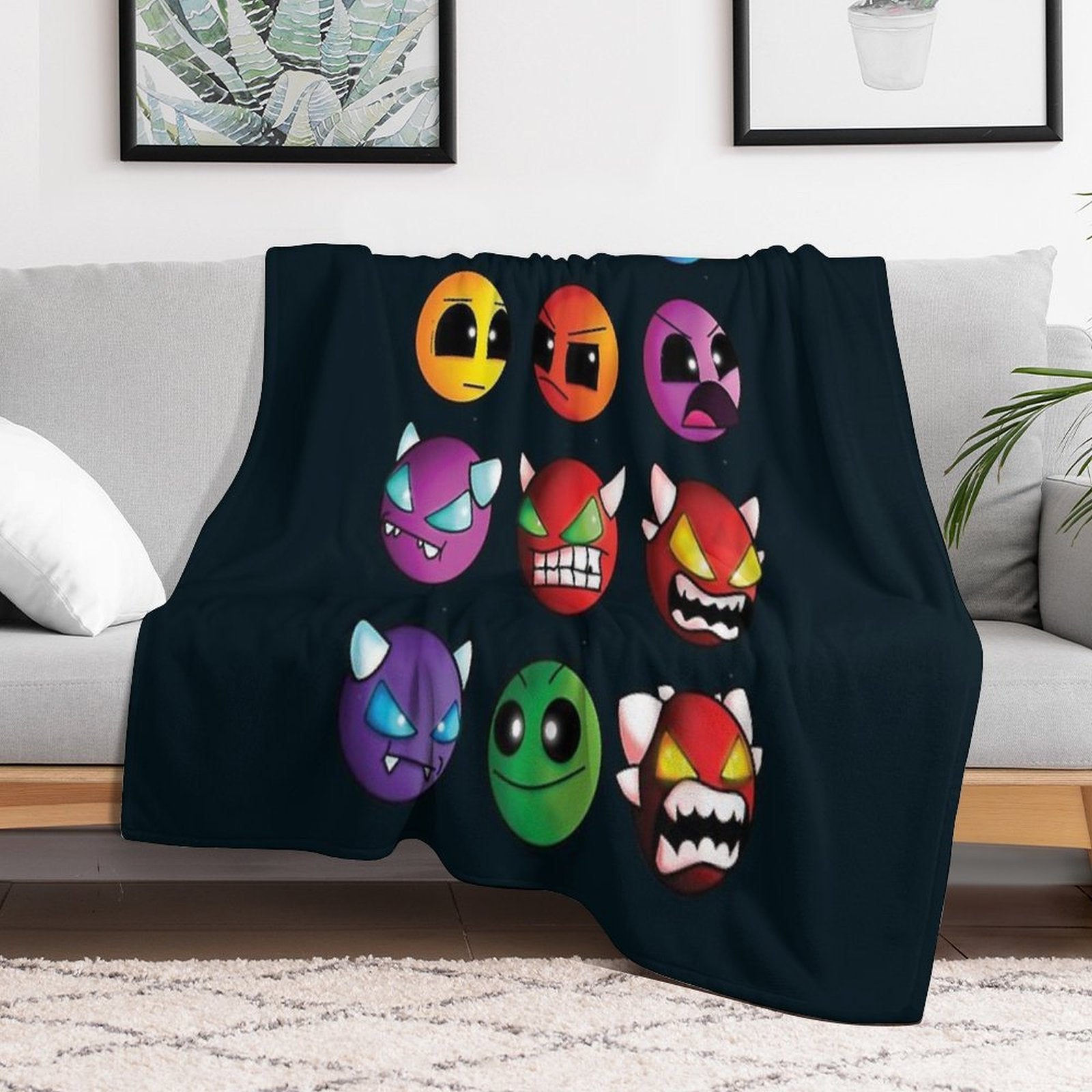 Geometry Dash Difficulty Demon Faces Lightweight Throw Blanket