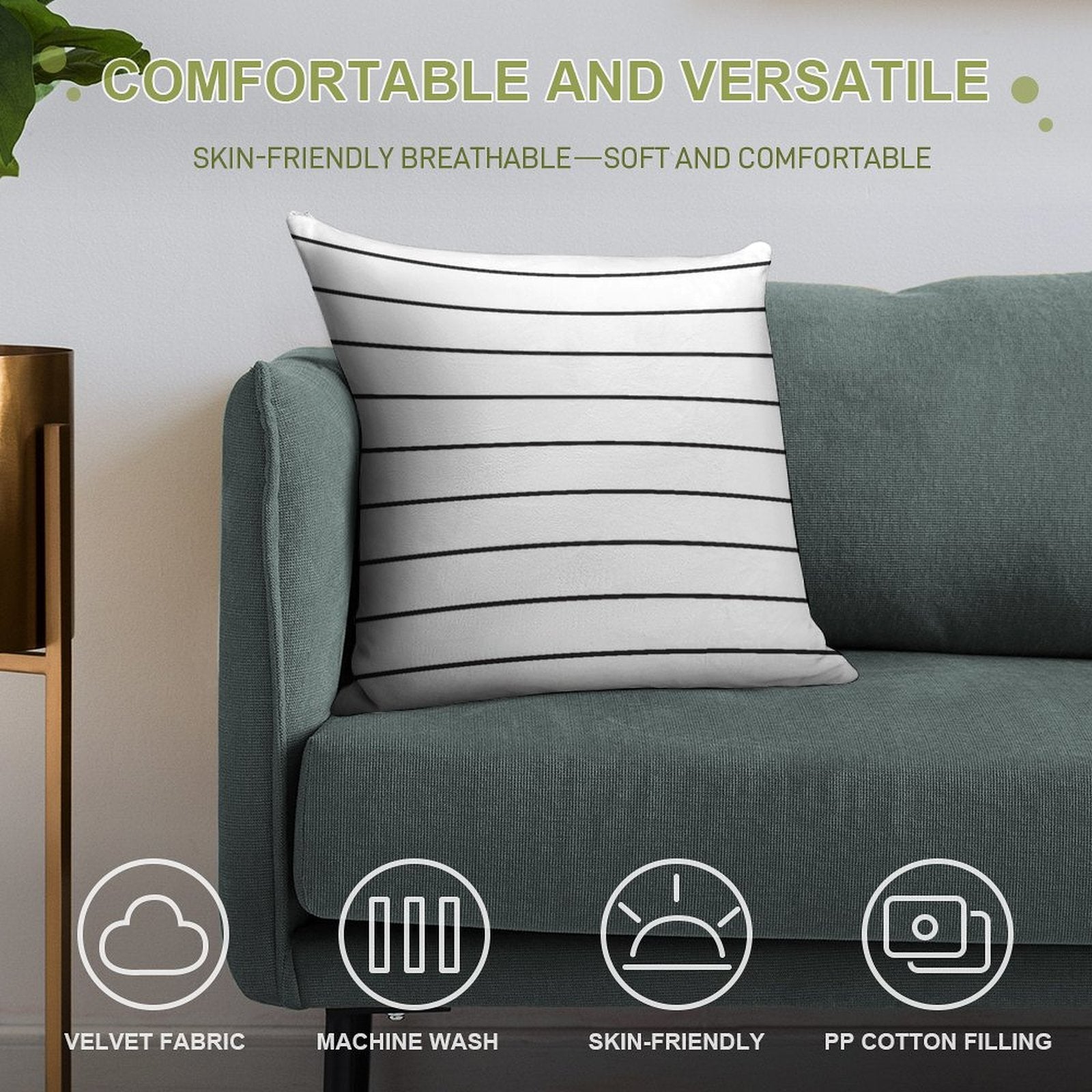 Skinny Stripe ((black on White)) Soft Ultra-Soft Texture Throw Pillow