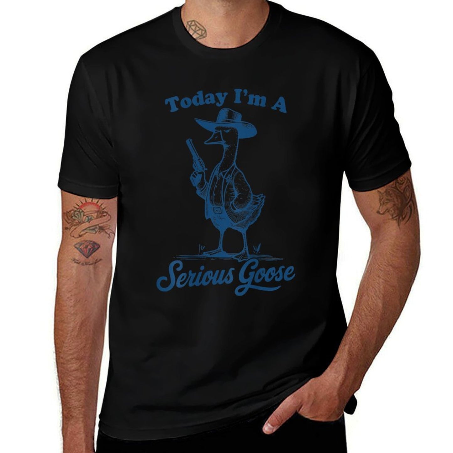 Today Im A Serious Goose Funny Cowboy Goose  Heathered Texture T-Shirt