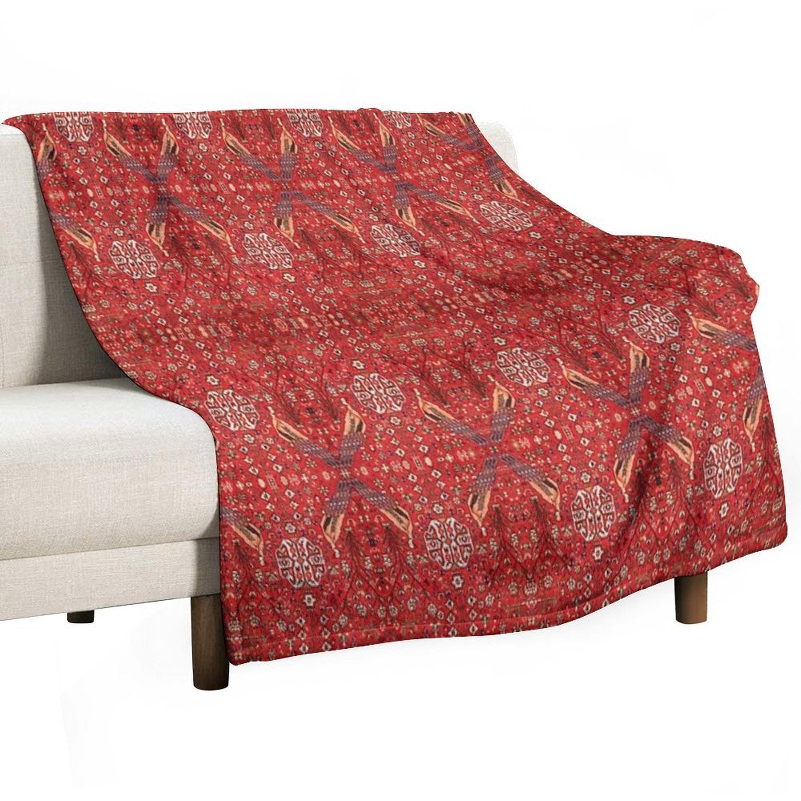 Birds in Red Machine-washable Throw Blanket